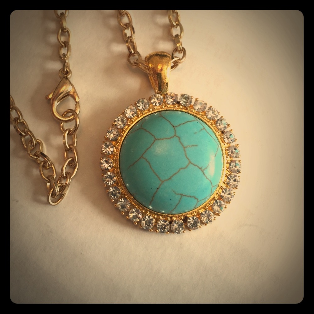 Turquoise in Gold and Crystal Setting